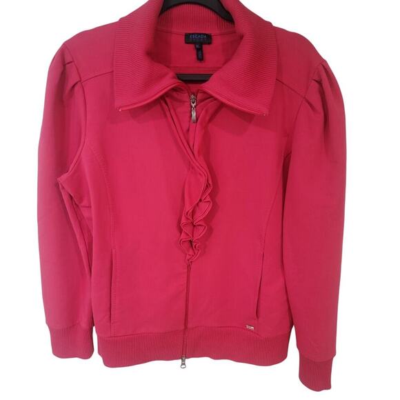 Escada Sport Jacket Womens XL Pink Zipper Athleaisure Gym Comfort Pockets Ruffle - Picture 15 of 16